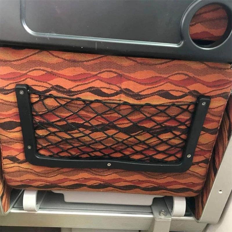 Car Net Bag with Screws for Secure Fit in Auto RV Home Marine Bus Seat Side Plastic Frame with Stretchable Mesh Net 1 Pc