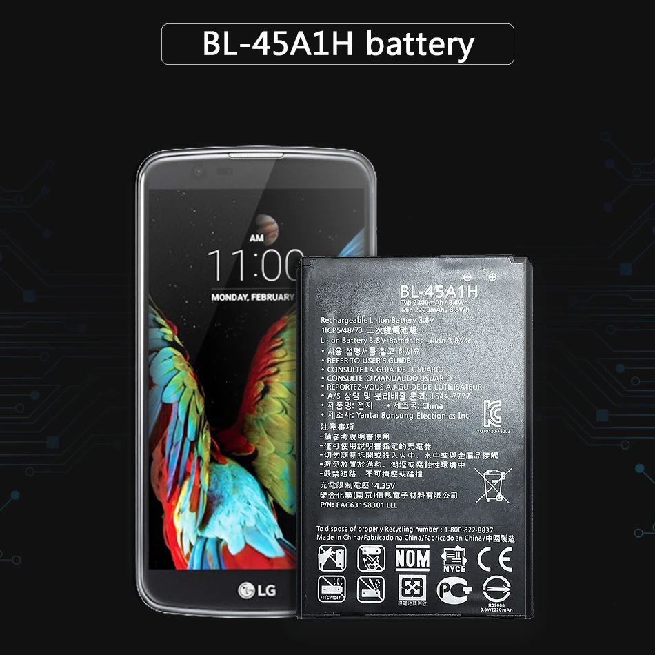 KiKiss 2300mAh Smart Phone Battery BL-45A1H For LG K10 F670L F670K F670S F670 K420N LTE Q10 K420 BL 45A1H | Мобильные телефоны и