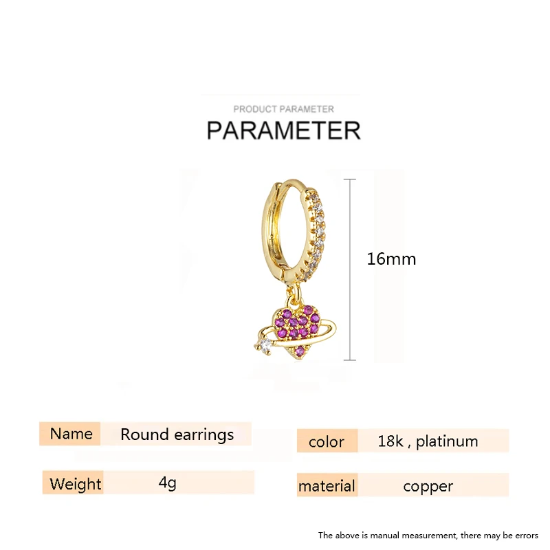 SIPENGJEL Fashion Cute Colorful Love Heart Hoop Earrings Romantic Red Zircon Pendant Drop Earrings For Women Girls Hoops Jewelry