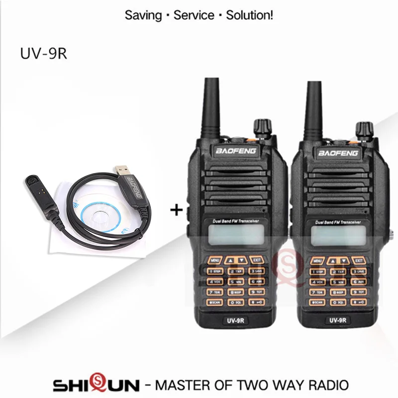 Add 1 Program. Cable 2 шт. UV-9R Baofeng 8 Вт 10 км двухдиапазонный УКВ 136-174 UHF 400-520 МГц IP67 иди и болтай Walkie Talkie “иди и 10 км обновления UV-82 UV-5R UV-XR УФ 9R - Цвет: Add 1 Program. Cable