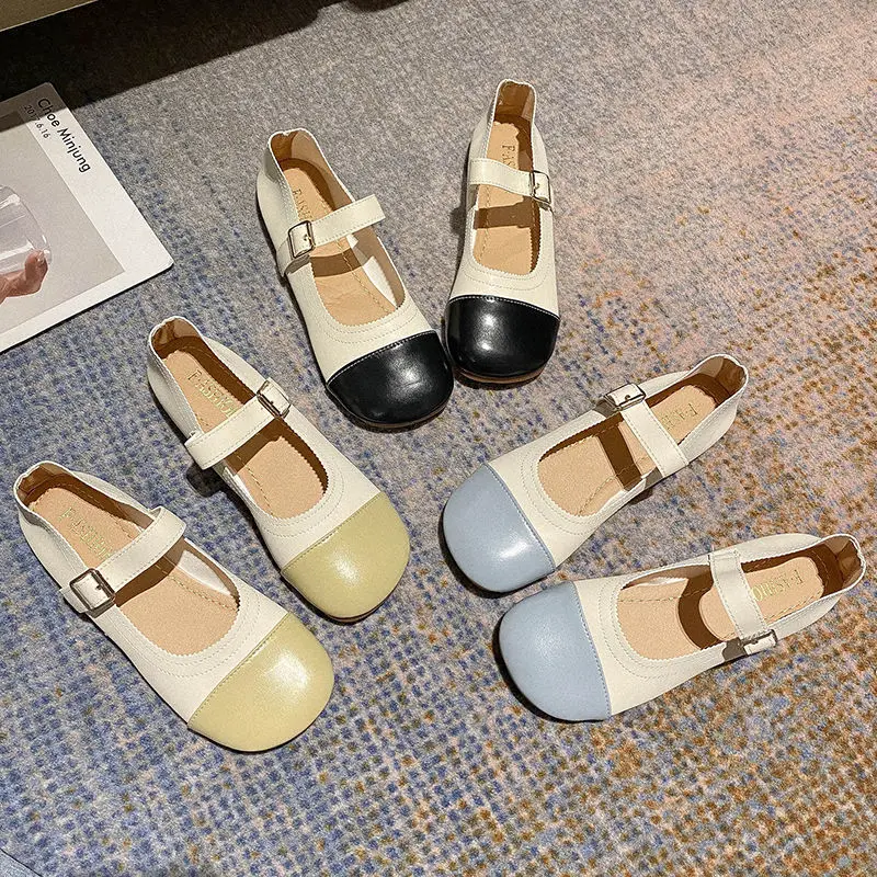 2021 Spring And Autumn Square Toe Women's Flat Shoes Non-slip Casual Loafer Women's Comfortable Mary Jane Women's Leather Shoes