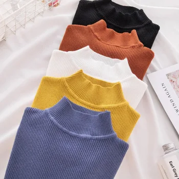 

Autumn Winter Half-high Pullovers Colorful Sweaters Primer shirt long sleeve Short Korean Slim-fit tight sweater