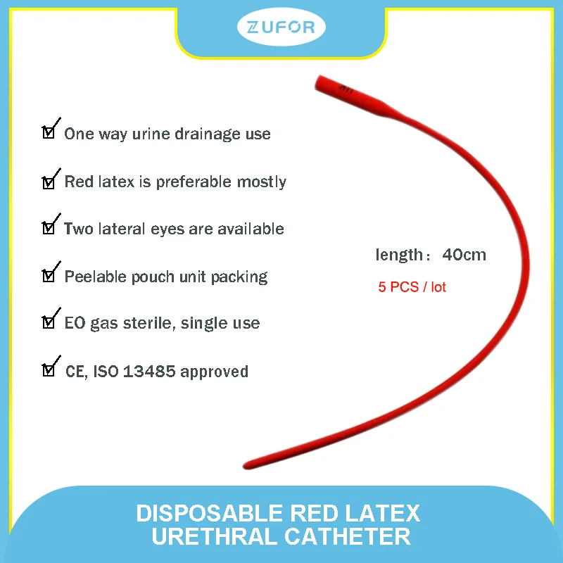 5pcs/Lot Disposable Medical Sterilization Latex Red Catheter Inincontinentie Home Care Urology Catheter 40cm Size Fr12-Fr18