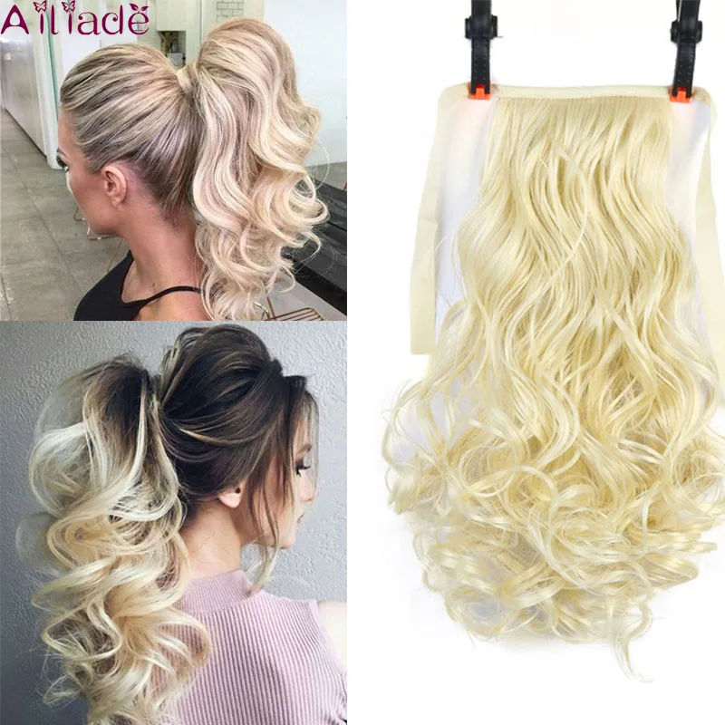 

AILIADEAfro Fake Hair Bun One Piece Blonde Long curly Drawstring Ponytail Synthetic Pony Tail Hair Extensions Clip Ins For Black