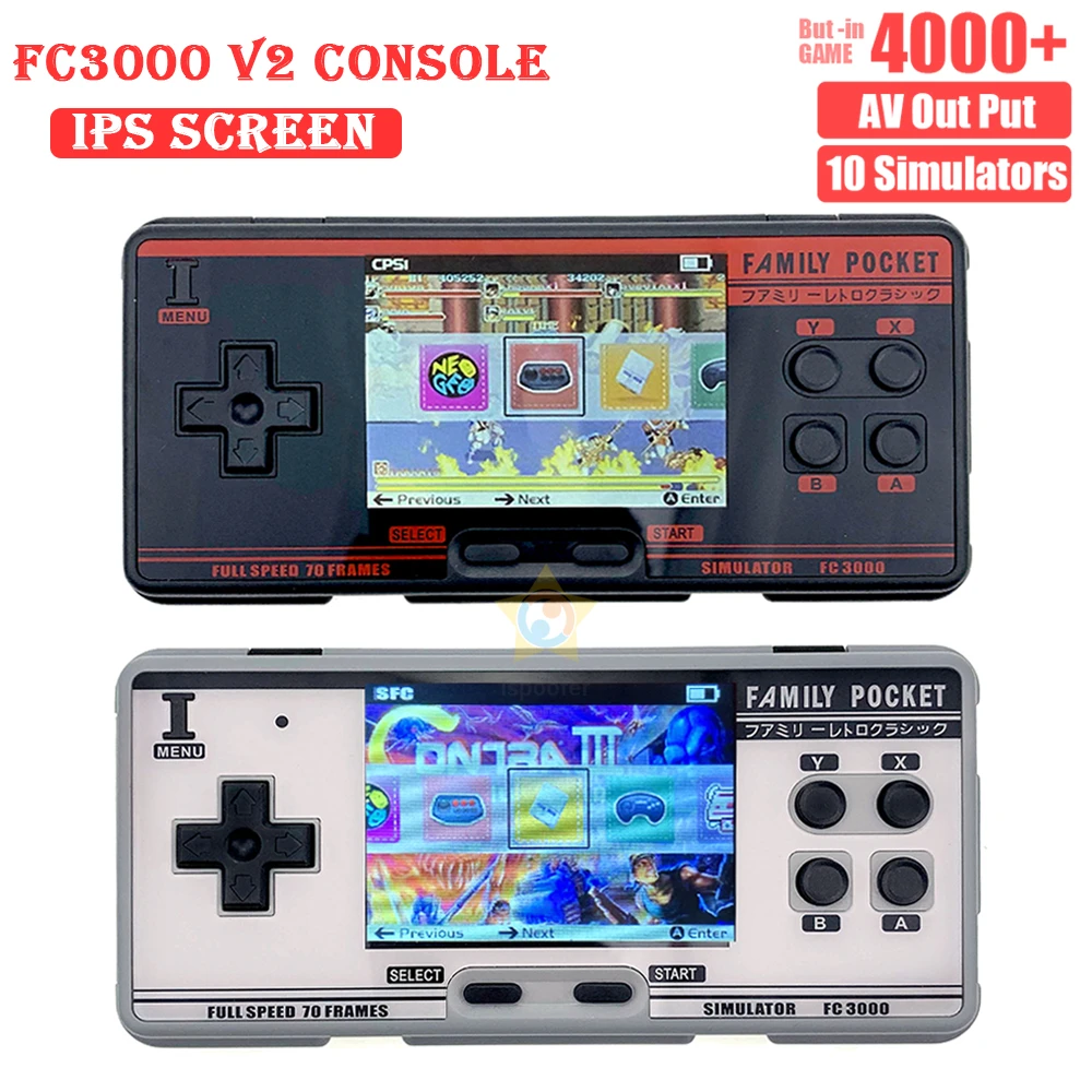 2021 Handheld Game Console Video Gaming Console with 4000+ Retro Games 10 Simulator FC 3000 Pocket Game Player IPS Screen