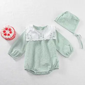 

Autumn Newborn Baby Clothing 2020 New Fashion Baby Bodysuit Girls Cotton Plaid Long Sleeve Infant Jumpsuit With Hat