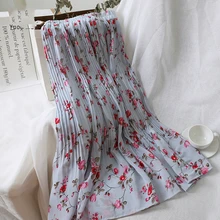 Юбка миди с принтом женская плиссированная юбка с высокой талией летняя шикарная юбка для отдыха женские синие праздничные юбки