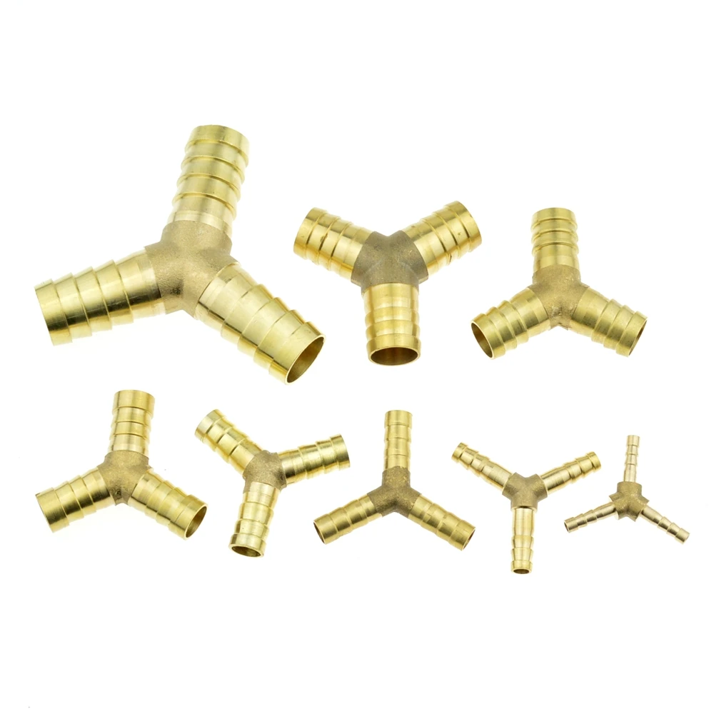 Brass Splicer Pipe Fitting Y Shape 3 Way Hose Barb 4mm 6mm 8mm 10mm 12mm 16mm Copper Barbed Connector Joint Coupler Adapter