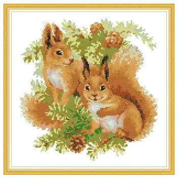 

Two squirrels animals counted printed on the canvas 11CT 14CT DIY kit Cross Stitch embroidery needlework Sets home decor