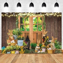 

Happy Easter Photography Backdrop Spring Wooden Wall Eggs Rabbit Background Baby Shower Kids Birthday Party Photo Booth Studio