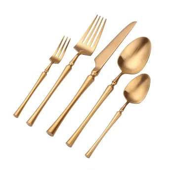 

5PCS KuBac 304 Stainless Steel Golden Cutlery Set Tableware Dinnerware Christmas Gift forks knives spoons Drop Ship