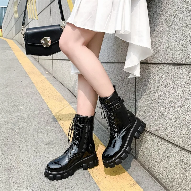 PXELENA; большие размеры 34-45; ботинки на массивной платформе; женские ботинки на толстой резиновой подошве в стиле панк, готика; военные байкерские ботинки