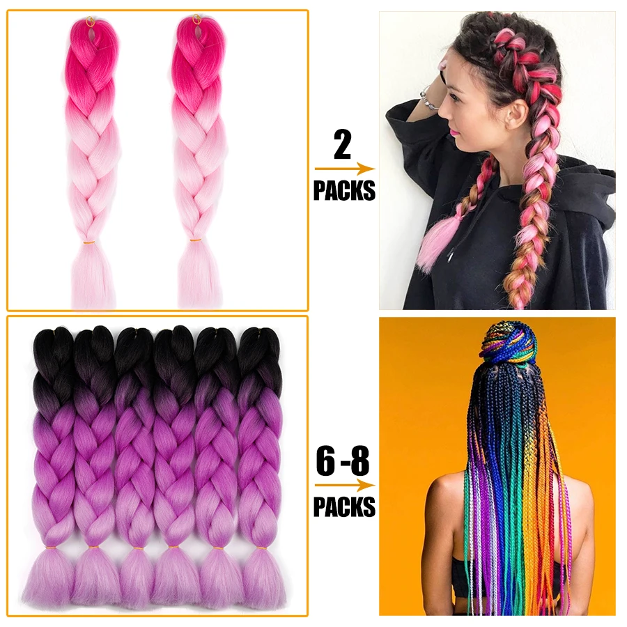 Канекалон косички для волос Омбре косички для волос розовый, фиолетовый, зеленый, серый, желтый, золотой цвета косички для вязания крючком