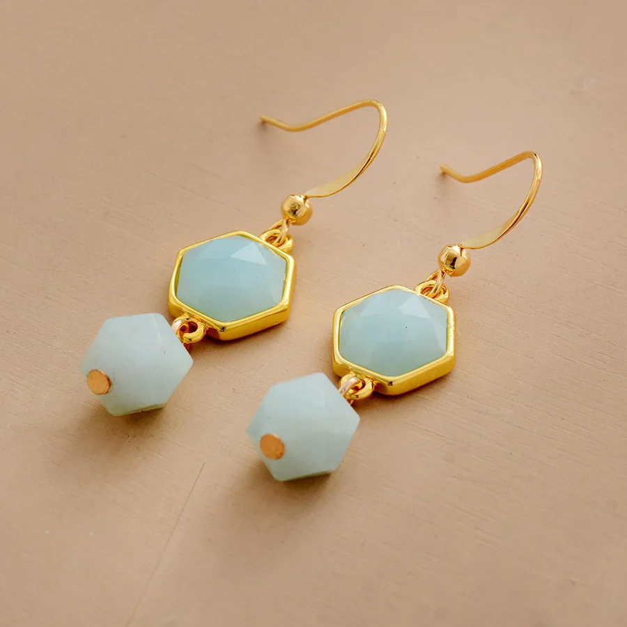 Exclusive Women Earrings Faceted Amazonite Dangle Earrings Classic Elegant Gifts Jewelry Gifts Dropship
