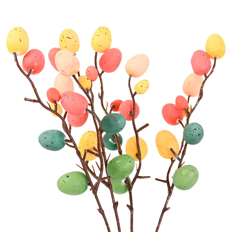 Easter Egg Tree Branch Colorful Painting Foam Egg Flower Fake Plant DIY Easter Decoration Wedding Festival Party Home Vase Decor