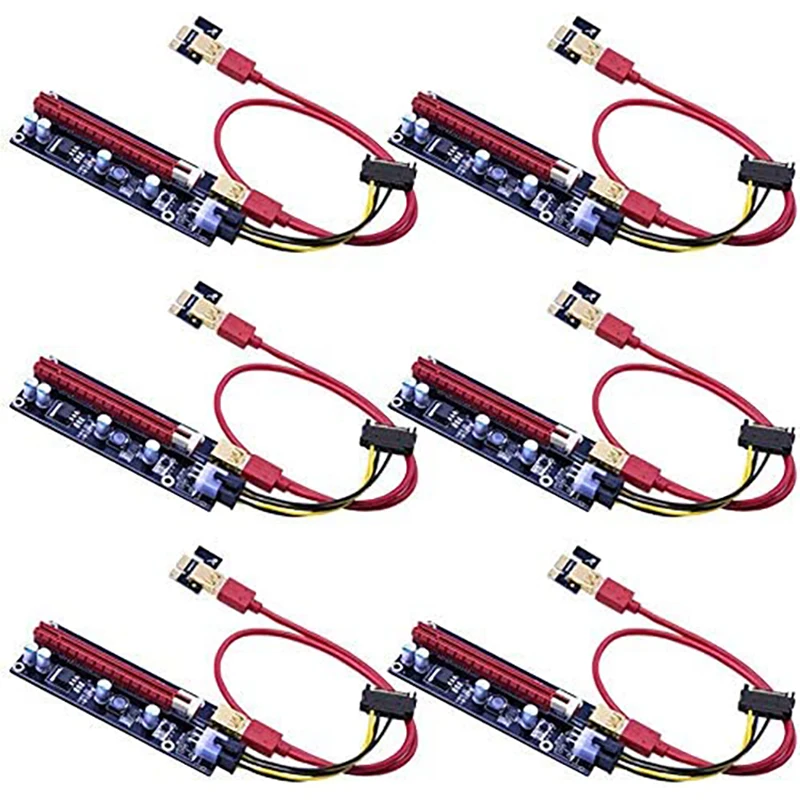 6pcs PCIE Riser 1X to 16X Graphics Extension for GPU Mining Powered Riser Adapter Card 60cm USB 3.0 Cable VER009S