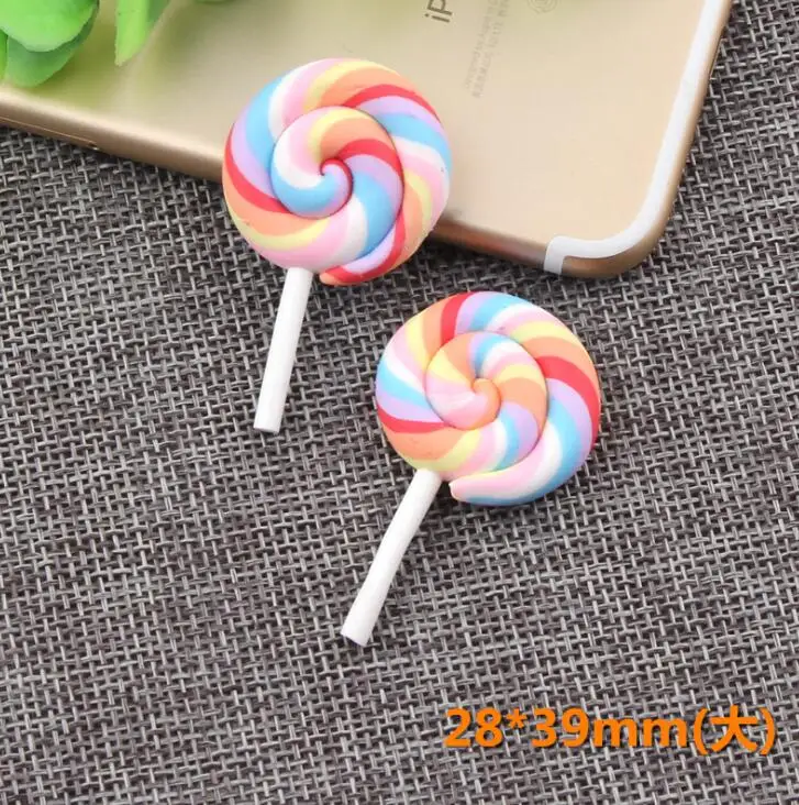 10pcs /lot High Quality Beauty Kawaii Rainbow lollipop Candy Polymer Clay Cabochons Flatback For DIY Phone Decoration