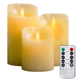 

Remote Flameless Candles Wax Flickering Wick Electric LED Candle Sets with Control Timer,4/5/6 Inch Pack of 3