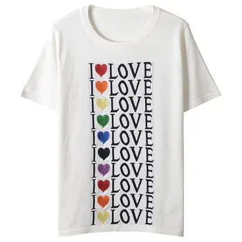 

Runway Elegant Women T Shirt Summer Female Knitted Top Shirts Heart Embroidery Elegant Party Tees Letters Print Ladies T-Shirt