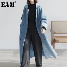 [EAM] Свободная одежда больших размеров с обеих сторон, плотное шерстяное пальто, парки, новинка, длинный рукав, женская мода, Осень-зима, 1M584