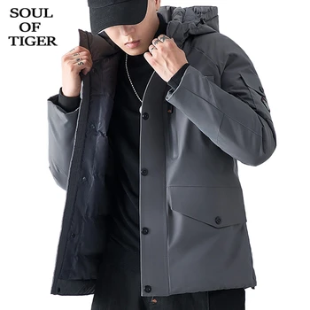 

SOUL OF TIGER 2019 Fashion Style Korean Mens Vintage Loose Parkas Male Winter Warm Hooded Coats Oversized Cotton Padded Clothing