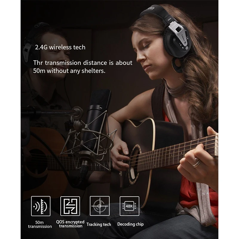 Alctron HE810 Monitor Headphone 50 mm Drivers 2.4G Wireless Recording Headset Fully Enclosed Professional