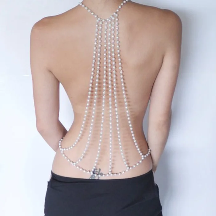 Sexy Backdrop Artificial Pearl Back Body Chain Necklace Beach Jewelry Wedding Backless Jewelry Accessories JS26