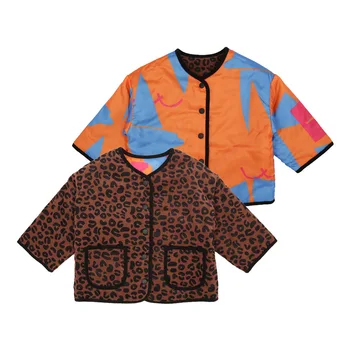 

Children's cotton padded jacket thin fall / winter 2020 girls leopard pattern corduroy jacket double face cotton coat