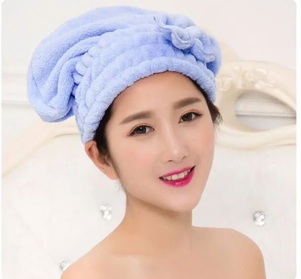 1pc multi colors Coral fleece women girl bath and shower dry hair care protect protection cap with Bow Free shipping