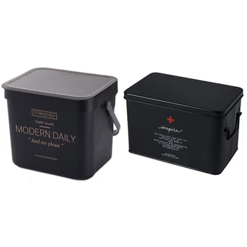 

1 Pcs Garbage Box Dust Bin Storage Box Trash Bin & 1 Pcs Medicine Box Household Medicine Drug Storage Box Child Black