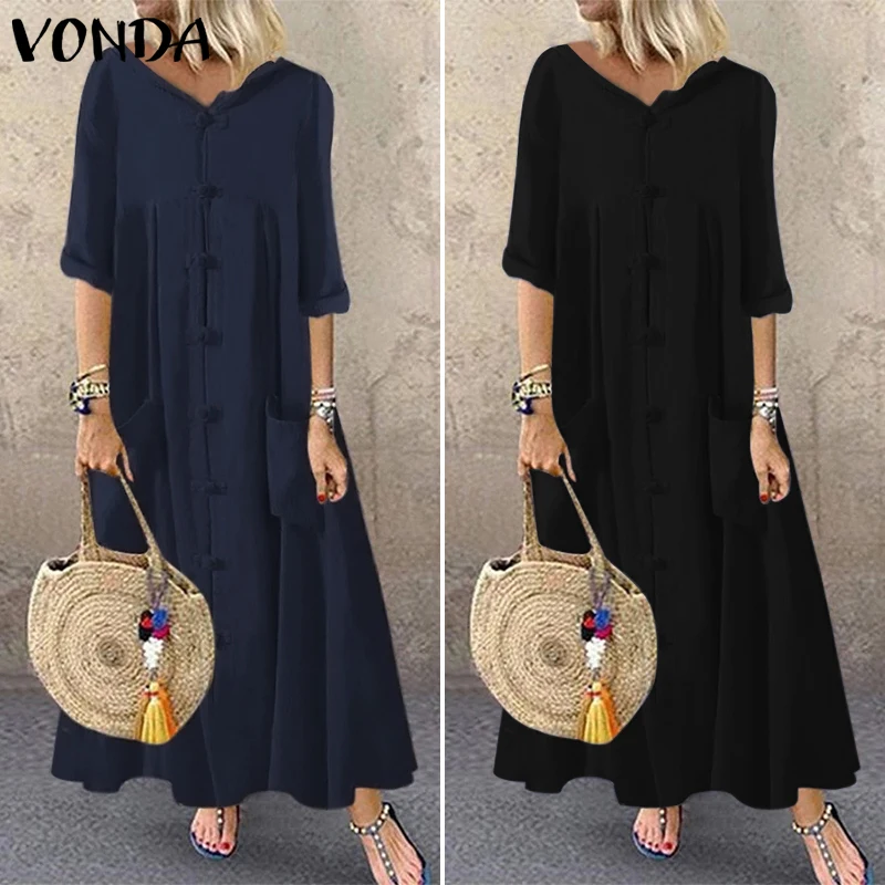 Осенний сарафан VONDA, женское платье, повседневное, свободное, из кусков, размера плюс, для вечеринки, Vestidos, половина рукава, богемный стиль, сексуальное платье, Femme