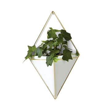 

2pcs Acrylic Flower Pot + Iron Plant Holders Set Indoor Hanging Planter Geometric Vase Wall Decor Container Succulents Plant Pot
