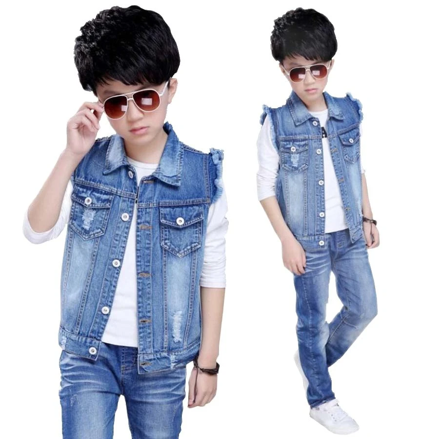 Ropa para niños, chaleco de algodón vaquero para primavera y otoño, chaleco informal que combina con todo, tops para bebés de 4 a 13 cat|clothing factories in chinavest men - AliExpress