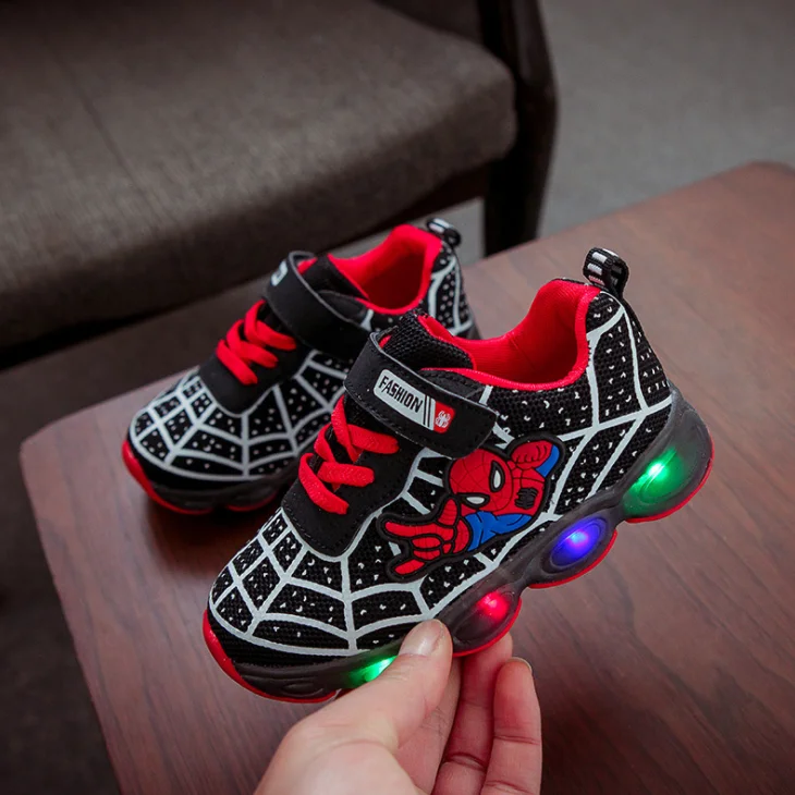 Zapatos de Spiderman niños y bebés, zapatillas luz LED, luminosas y brillantes, con dibujos animados de Spider man| | -