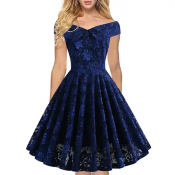

High Quality Women's Summer Slash Collar Off Shoulder Floral Blue Black Ball Down Dress 2020 Fashion Female Mesh Mini Party Dres