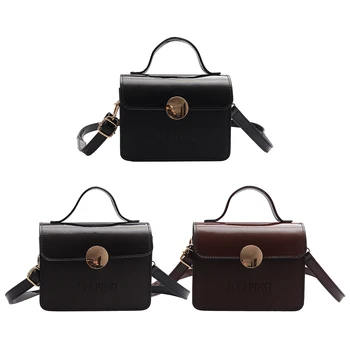 

Mini PU Leather Top-Handle Handbag Women Embossed Letter Print Lady Shoulder Bags for Shopping Traveling Decoration