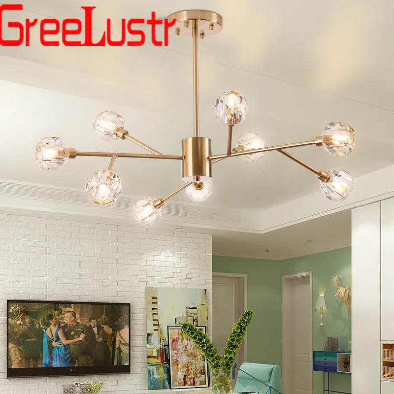Günstige Luxus kristall ball kronleuchter decke lampe Kupfer Farbe glanz G9 led lampe für schlafzimmer esszimmer leuchte kronleuchter