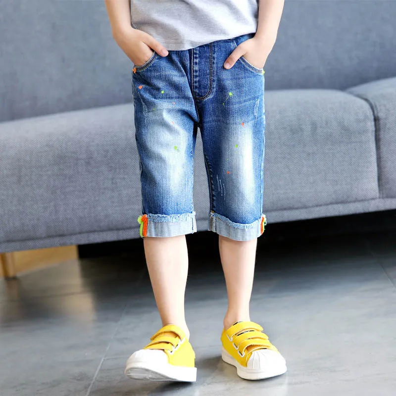 Light Blue DIIMUU детские джинсы с рисунками для мальчиков Шорты детское плотное Джинсовые шорты доска Шорты размера плюс От 4 до 13 лет летняя футболка для мальчиков эластичные короткие штаны - Цвет: Light Blue