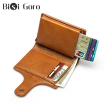 Bisi Goro RFID блокирующая кнопка, кредитный держатель для карт, мужские винтажные смарт-кошельки, съемная алюминиевая коробка, Твердый Чехол для ID карты, кошелек