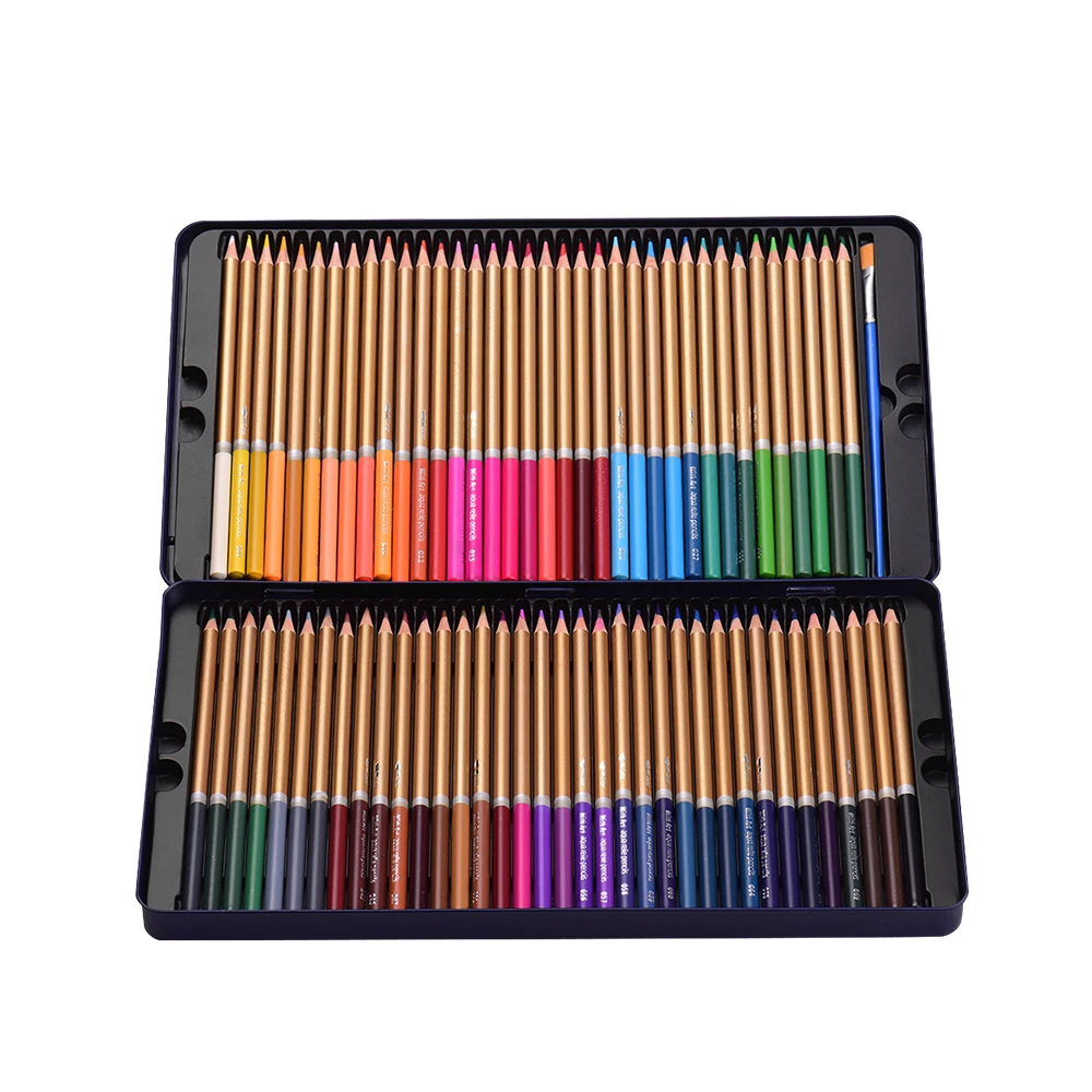 Профессиональный 72 цветных карандашей Набор Предварительно заточенных водорастворимых цветных карандашей с кистью защитный ящик для хранения