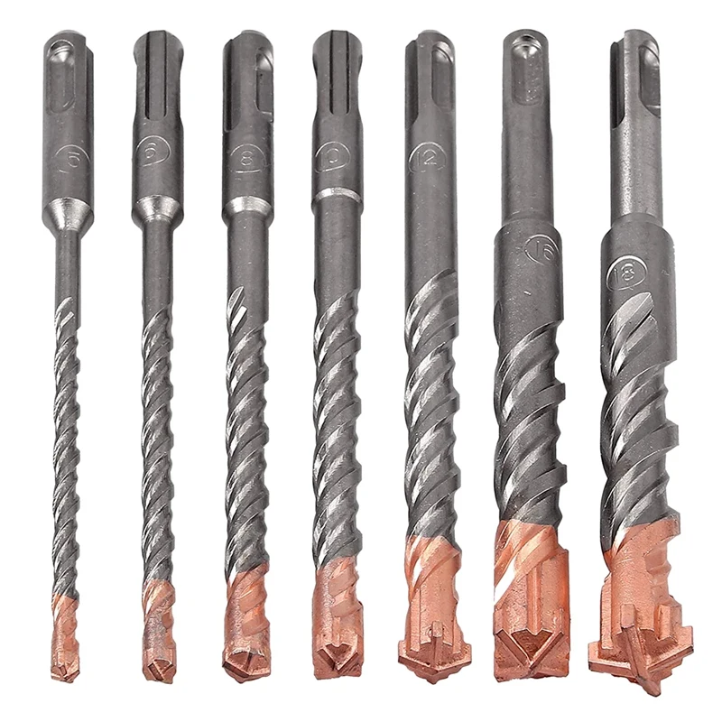 

7 Pcs SDS Plus Hammer Drill Bit Set, (4-Flute) For Concrete Brick Block Stone Masonry And Granite Retail