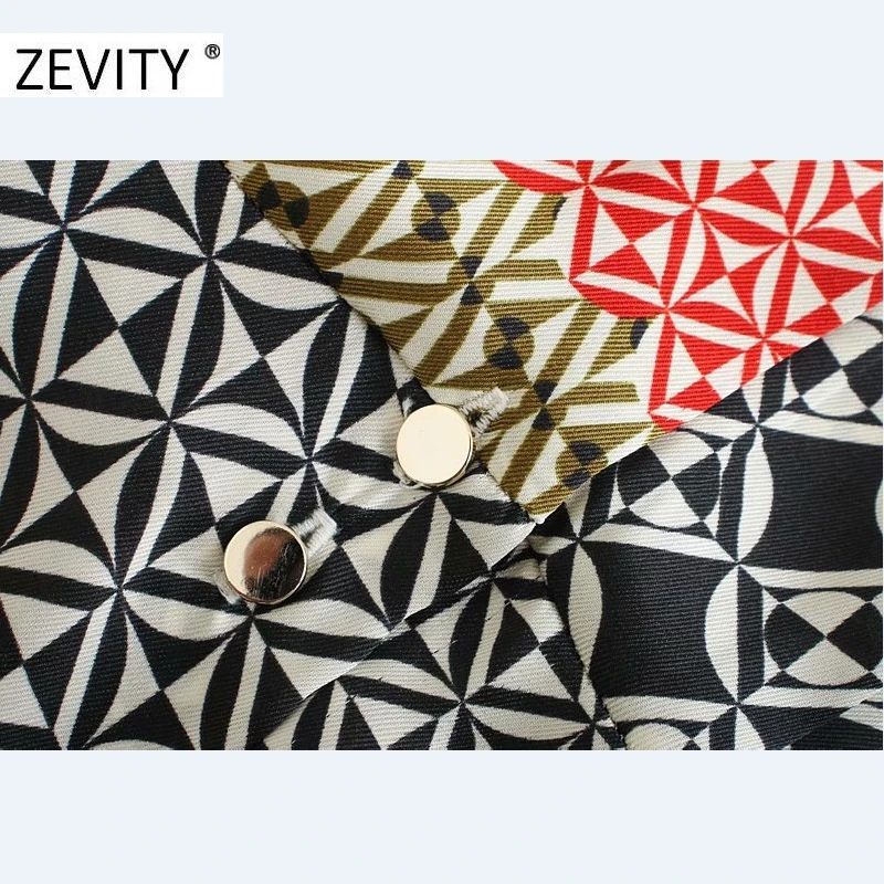 ZEVITY New women vintage cloth patchwork geometric print shirt dress office ladies retro casual slim vestido chic dresses DS4427