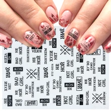 1 шт черные буквы для ногтей слайдер 3d стикер полоса лента фольга обертывание клейкие наклейки для дизайна ногтей маникюр декор LASTZG023-031-1