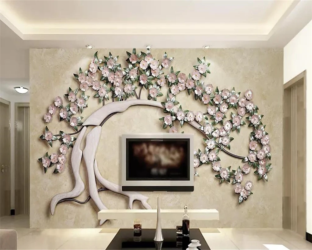 

Drop Shipping New Custom Wallpaper 3D Wrought Iron Flower Tree Modern Minimalist 3d TV Background Wall Papers Home Decor