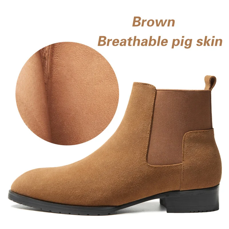 Handmade Luxury Brand Cow Leather Autumn Winter Men Boots Fashion Pointed Toe Wedding Chelsea Shoes Vintage Motorcycle Boots - Цвет: Brown