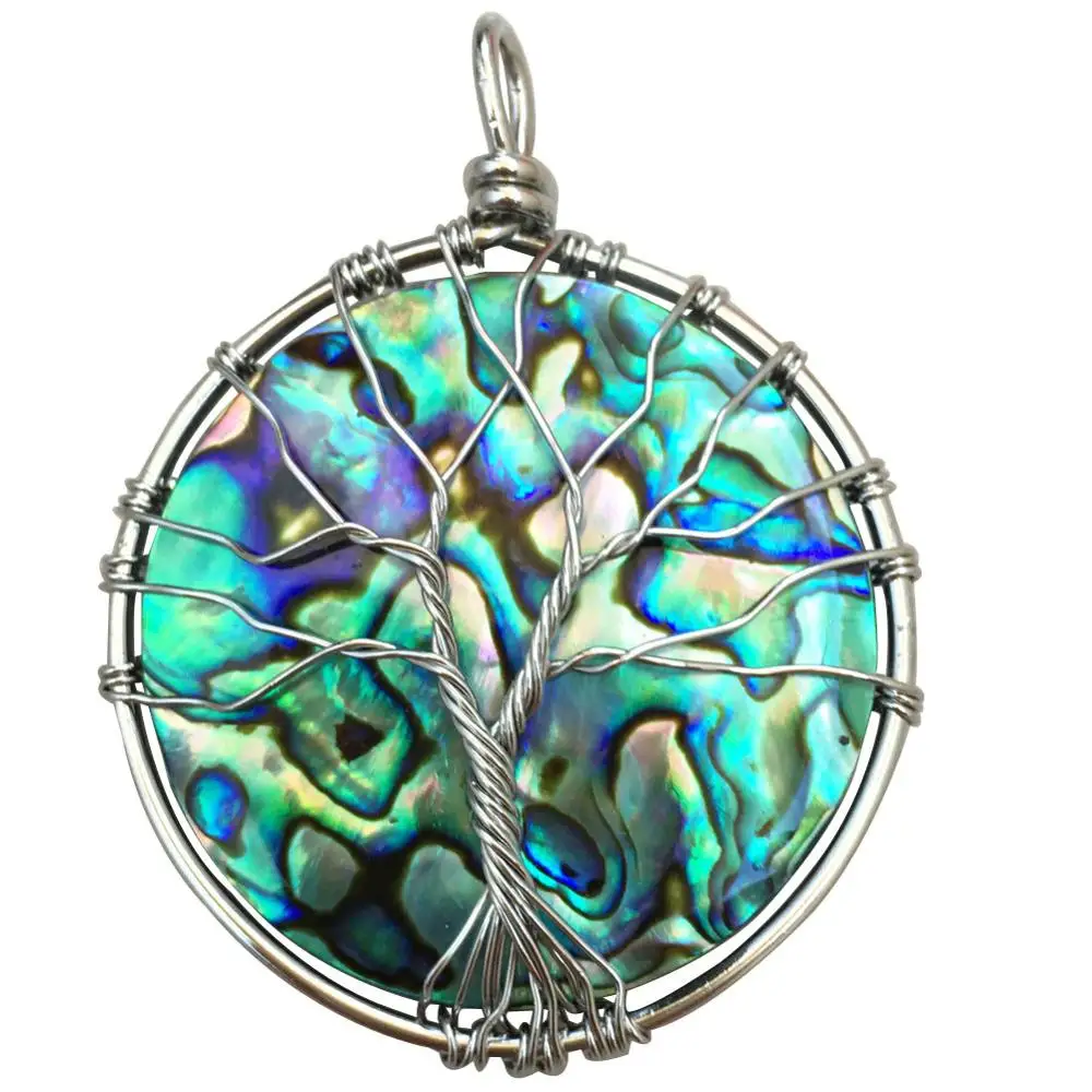 Life of Tree- New Zealand Abalone Shell Art Wire Wrap Round Women Men Pendant Bead PC9199 | Украшения и аксессуары