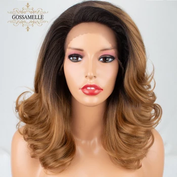 

Gossamelle Ombre Blonde Wig Mixed Black Synthetic Lace Front Wig Short Wavy Bob Wigs For Women Cosplay Wigs