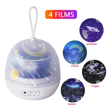 

4 In 1 LED Starry Rotation Night Light Moon Star Ocean Wave Projector Lamp 8 Colors For Child Lampara USB Bedroom Party Decor