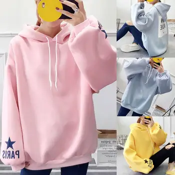 

Fashion Women Letter Print Puff Sleeve Hoodie Loose Drawstring Hooded Sweatshirt Casual Loose Cotton Blend Women's Hoodie S-2XL