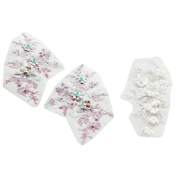 

3 Pcs Beaded Embroidery 3D Flowers Lace Flowers Patch Wedding Dress Diy Costumes Clothing Decoration, 1 Pcs White & 2 Pcs Light